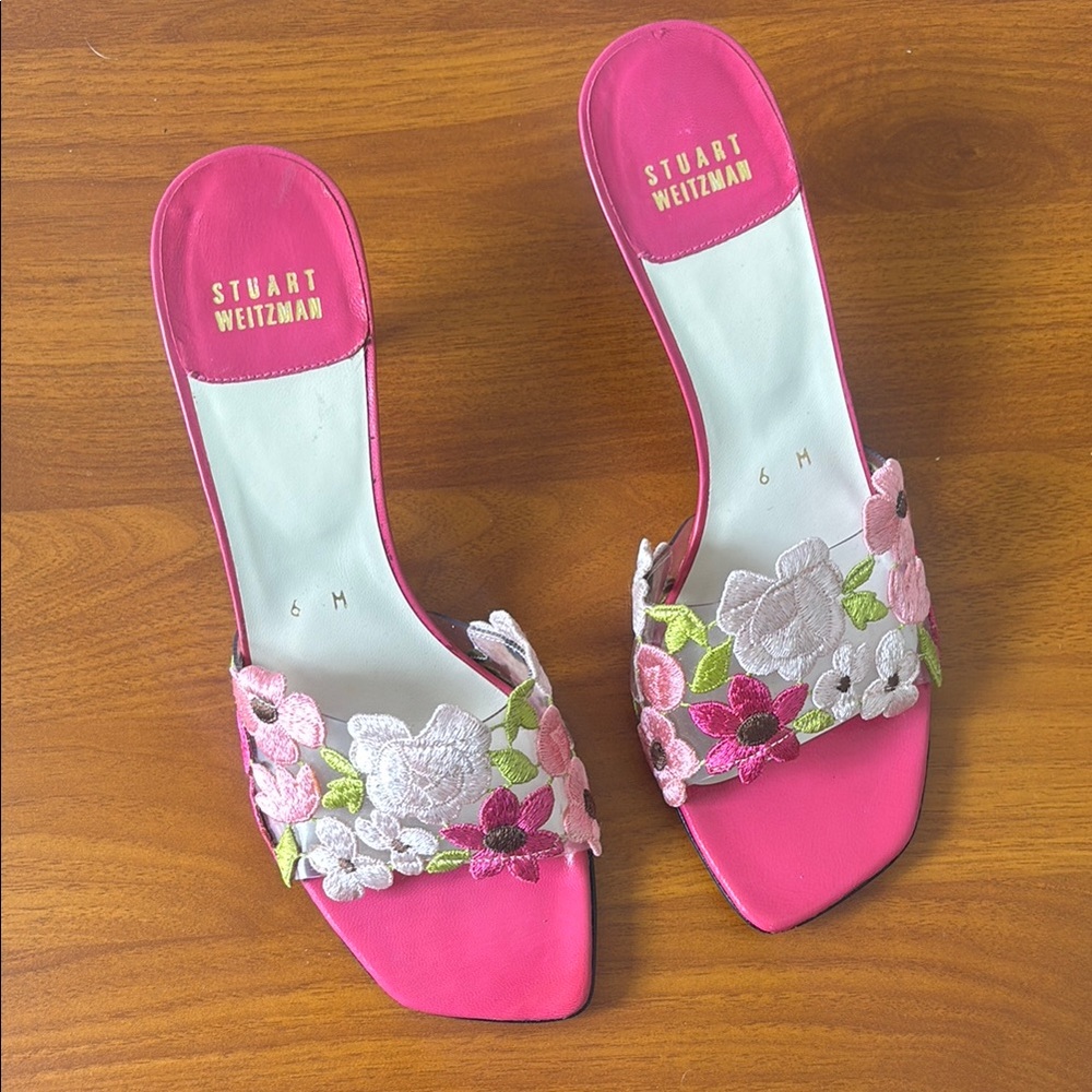 Stuart Weitzman Pink and White Floral Sandals